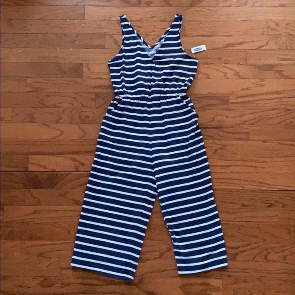 Navy and White Ribbed Jumpsuit